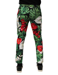 Dolce & Gabbana Multicolor Floral Print Cotton Tapered Pants - Chinos