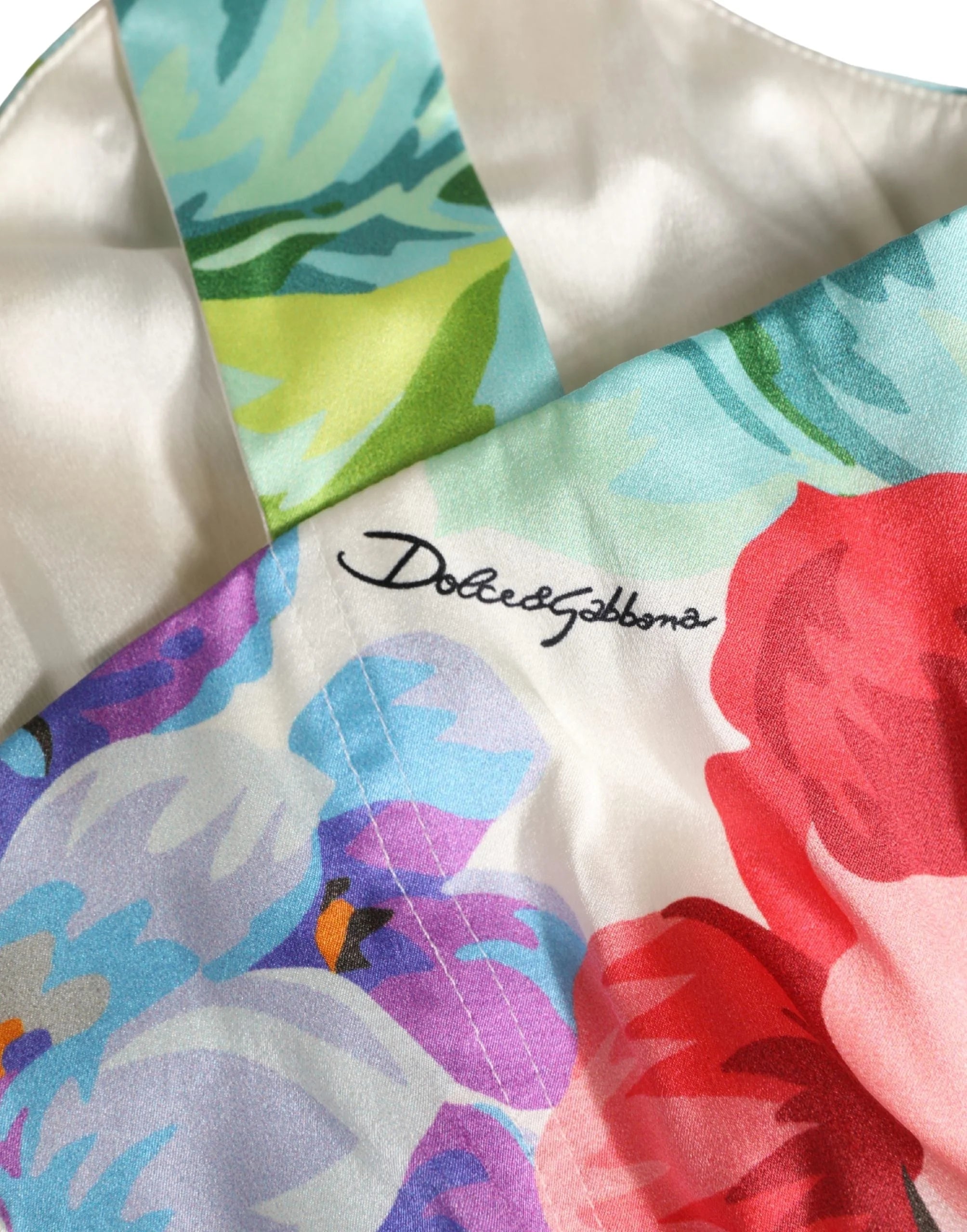 Dolce & Gabbana Multicolor Floral Print Silk Cropped Bustier Top