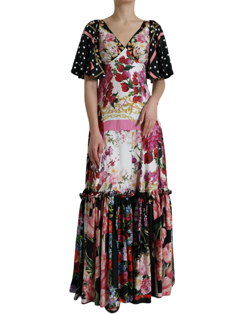 Dolce & Gabbana Multicolor Floral Print Silk Twill Gown Dress - IT40|S - Dresses