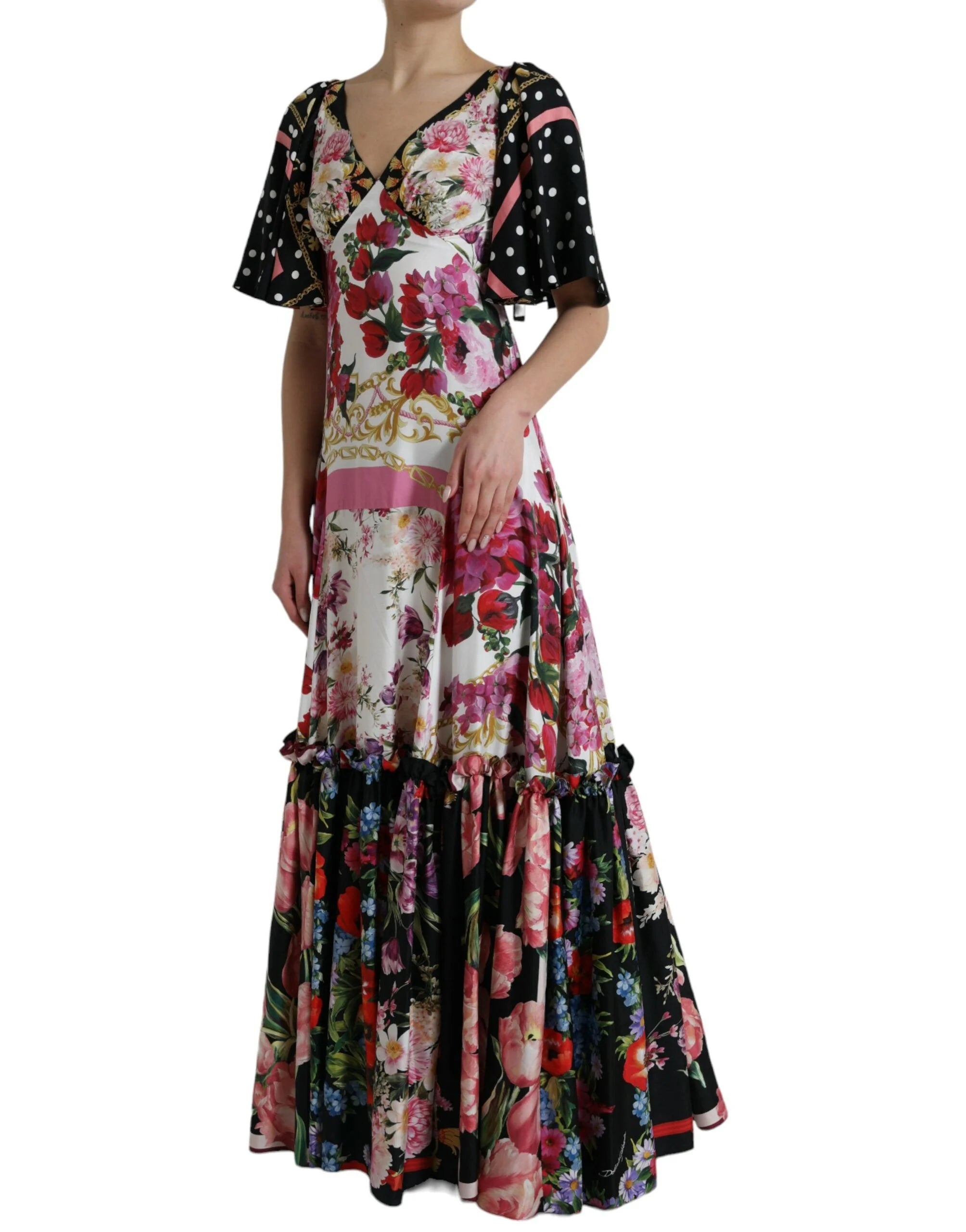 Dolce & Gabbana Multicolor Floral Print Silk Twill Gown Dress - IT40|S - Dresses