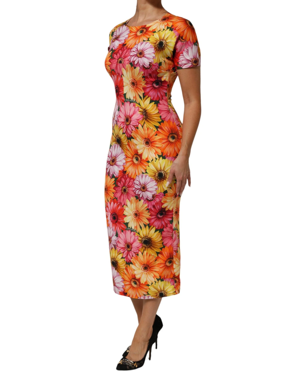 Dolce & Gabbana Multicolor Floral Print SilkSheath Midi Dress - IT40|S - Dresses