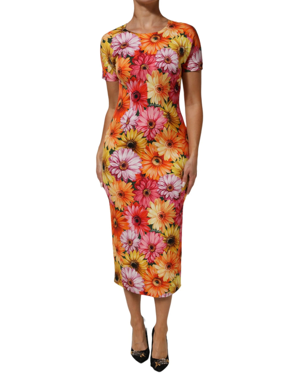 Dolce & Gabbana Multicolor Floral Print SilkSheath Midi Dress - IT40|S - Dresses