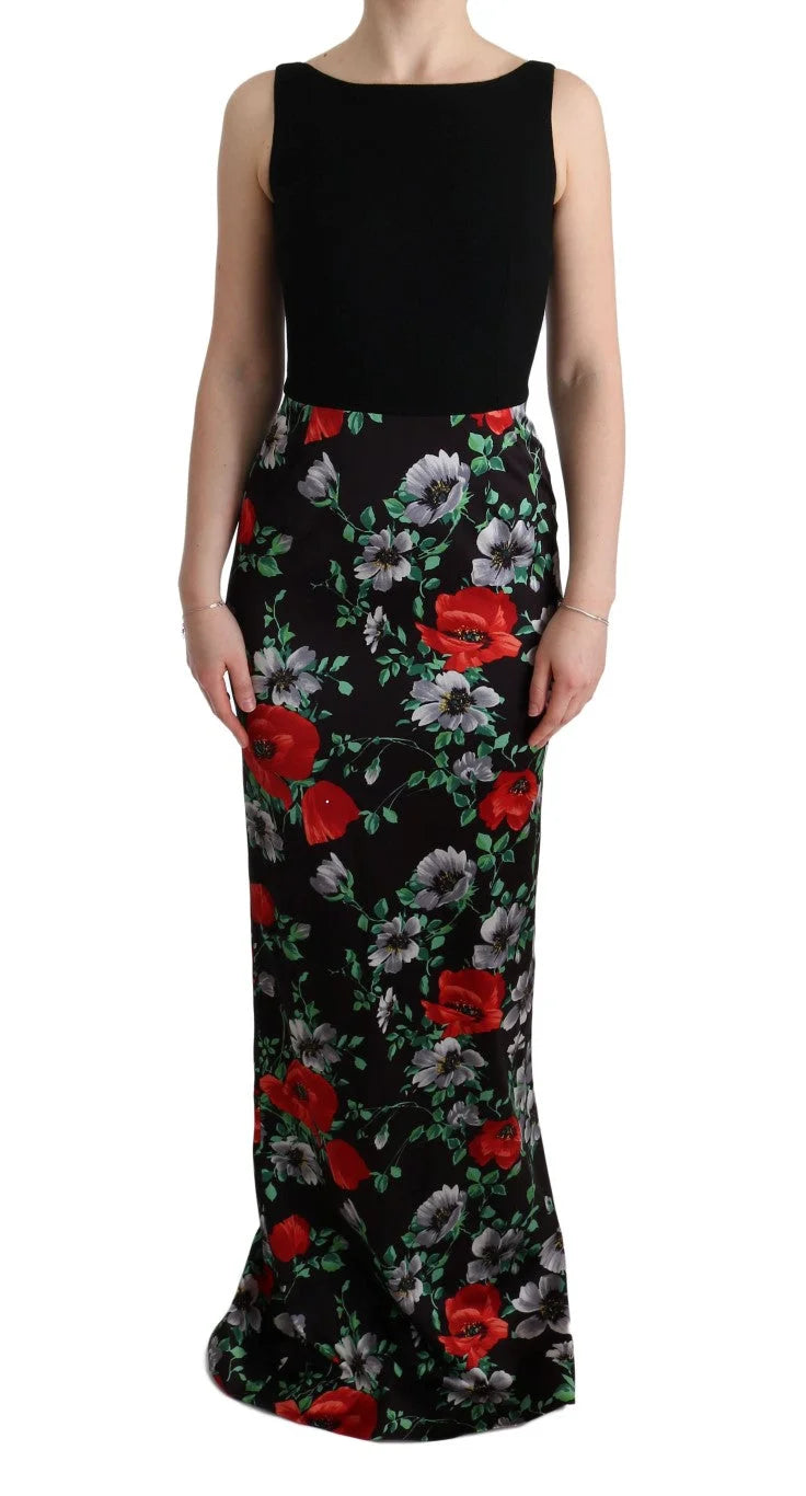 Dolce & Gabbana Multicolor Floral Print Stretch Sheath Long Dress - IT40|S - Dresses