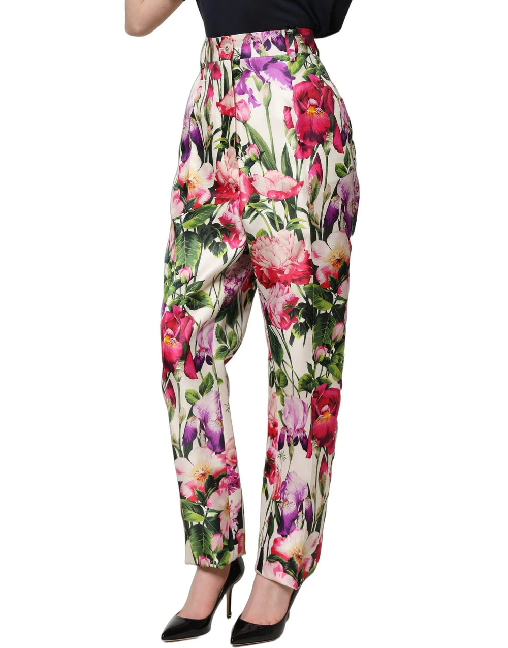 Dolce & Gabbana Multicolor Floral Print Tapered Trouser Pants - IT40|S