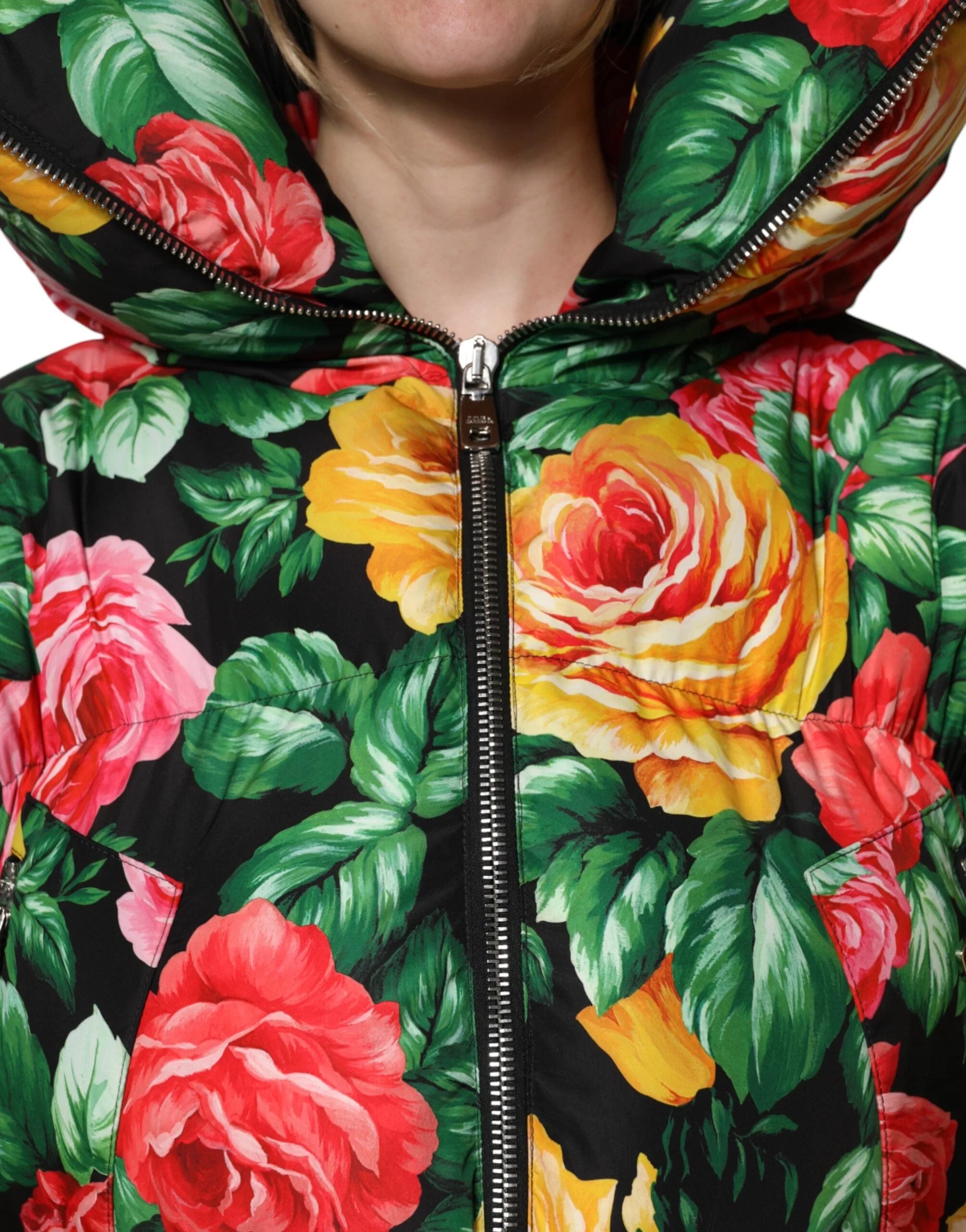 Dolce & Gabbana Multicolor Floral Puffer Hooded Jacket - IT42|M - Puffer Jackets
