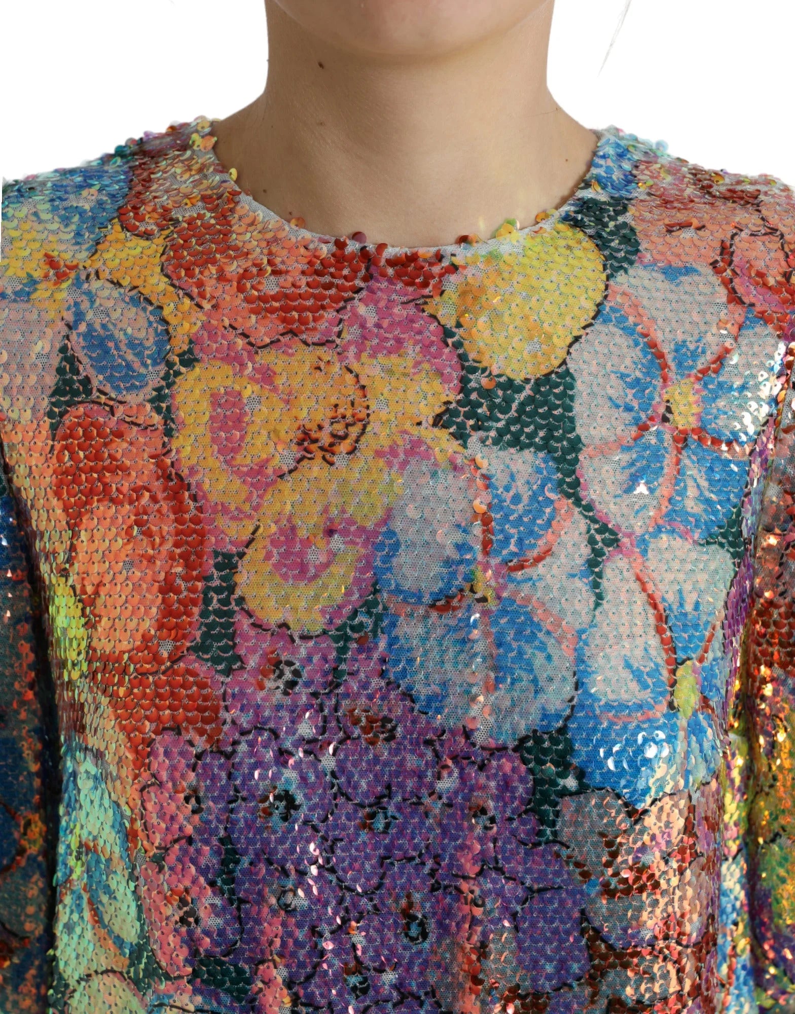 Dolce & Gabbana Multicolor Floral Sequined Shift Mini Dress - IT40|S - Dresses