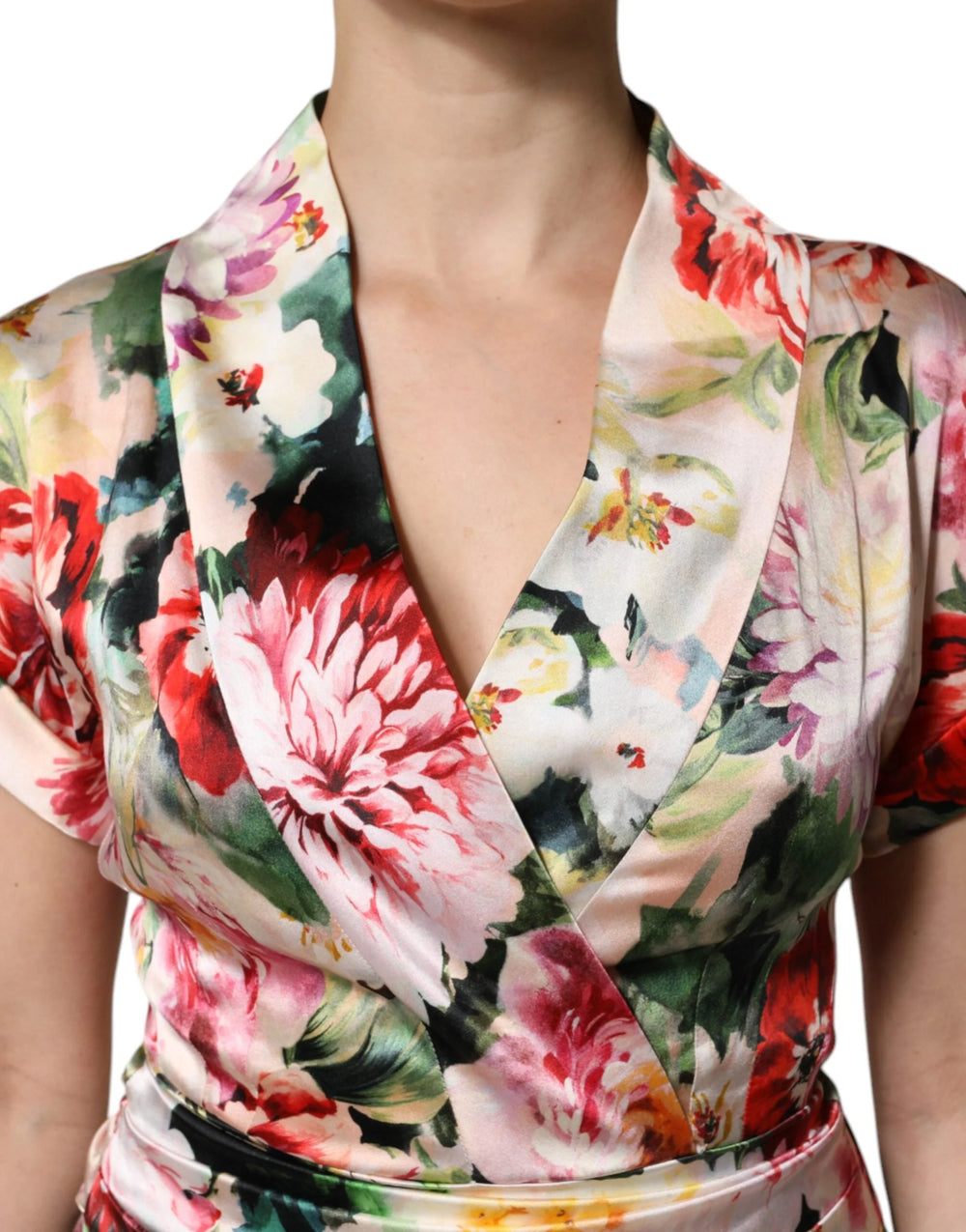 Dolce & Gabbana Multicolor Floral Short Sleeves Sheath Midi Dress - Dresses