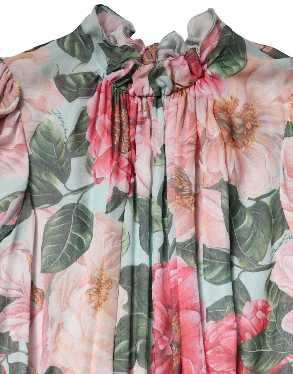 Dolce & Gabbana Multicolor Floral Silk Chiffon Pleated Mini Dress - IT46|XL