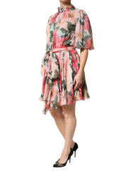 Dolce & Gabbana Multicolor Floral Silk Chiffon Pleated Mini Dress - IT46|XL