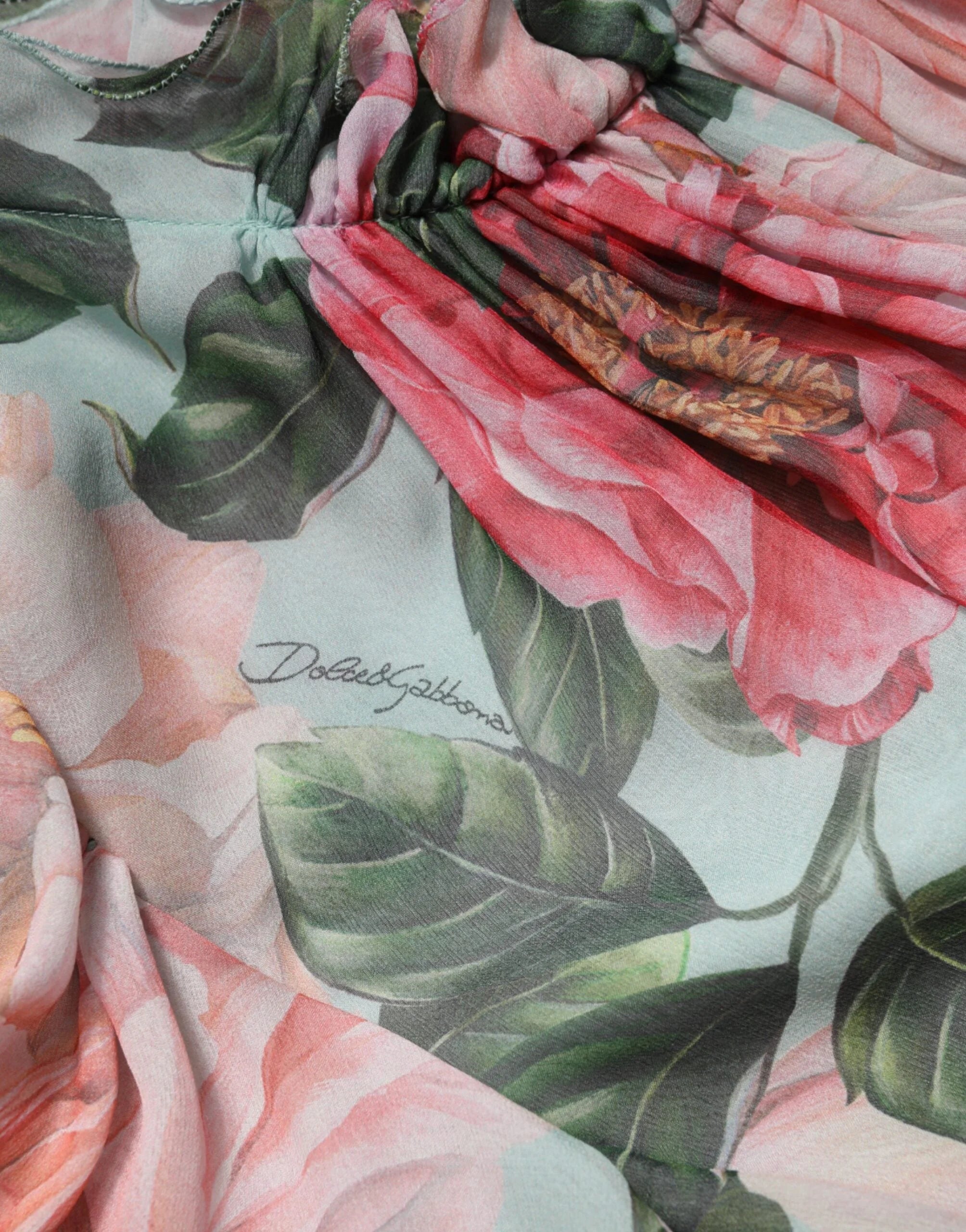 Dolce & Gabbana Multicolor Floral Silk Chiffon Pleated Mini Dress - IT46|XL