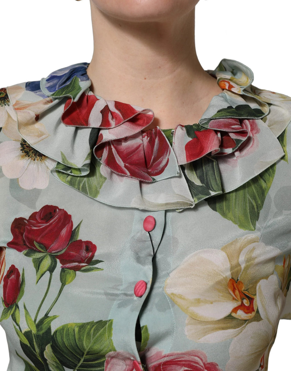 Dolce & Gabbana Multicolor Floral Silk Cropped Shirt Top