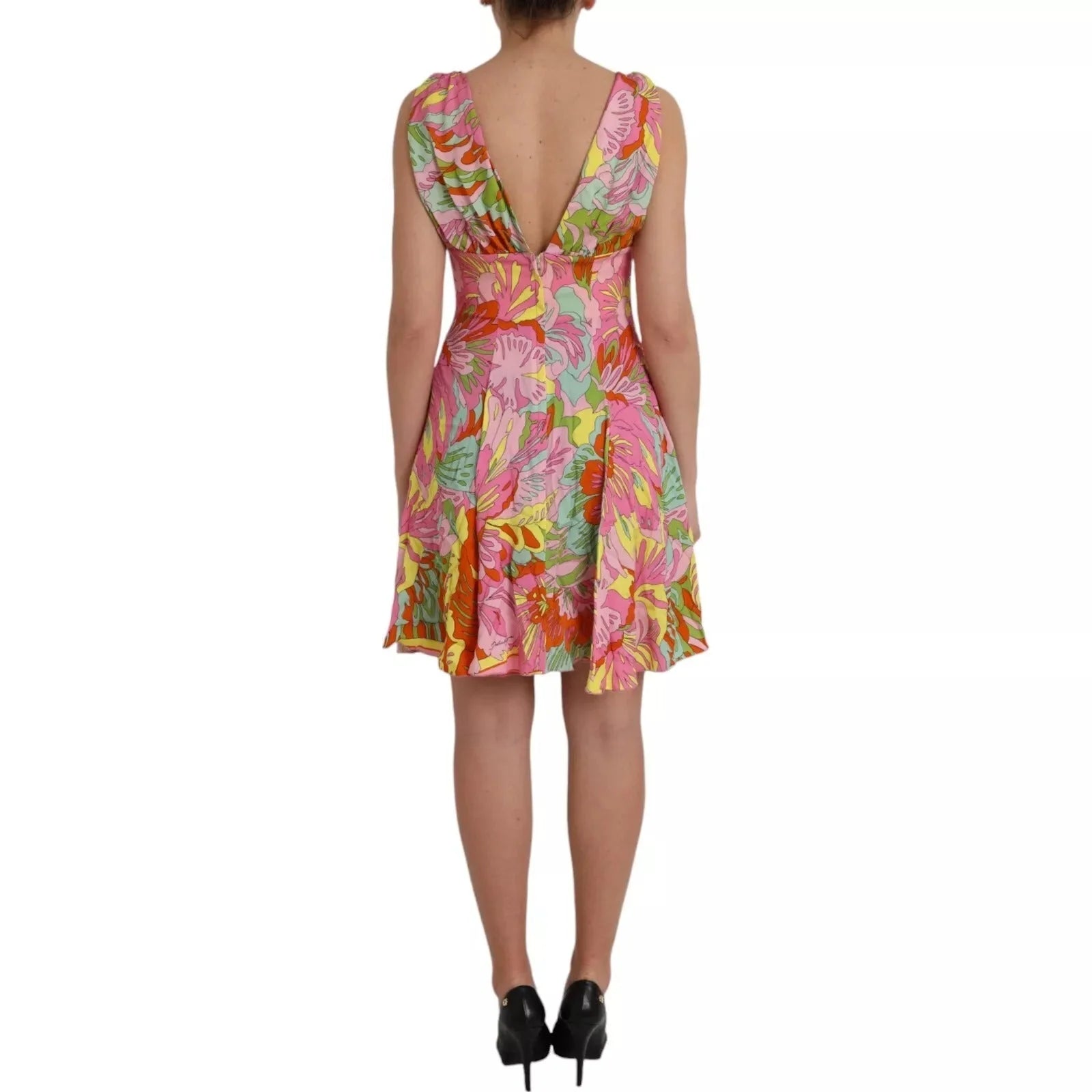 Dolce & Gabbana Multicolor Floral Silk Flared Mini Dress - Dresses