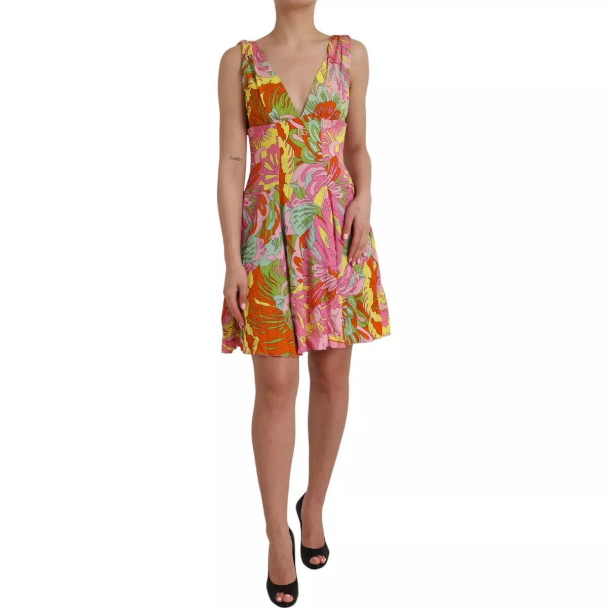 Dolce & Gabbana Multicolor Floral Silk Flared Mini Dress - Dresses