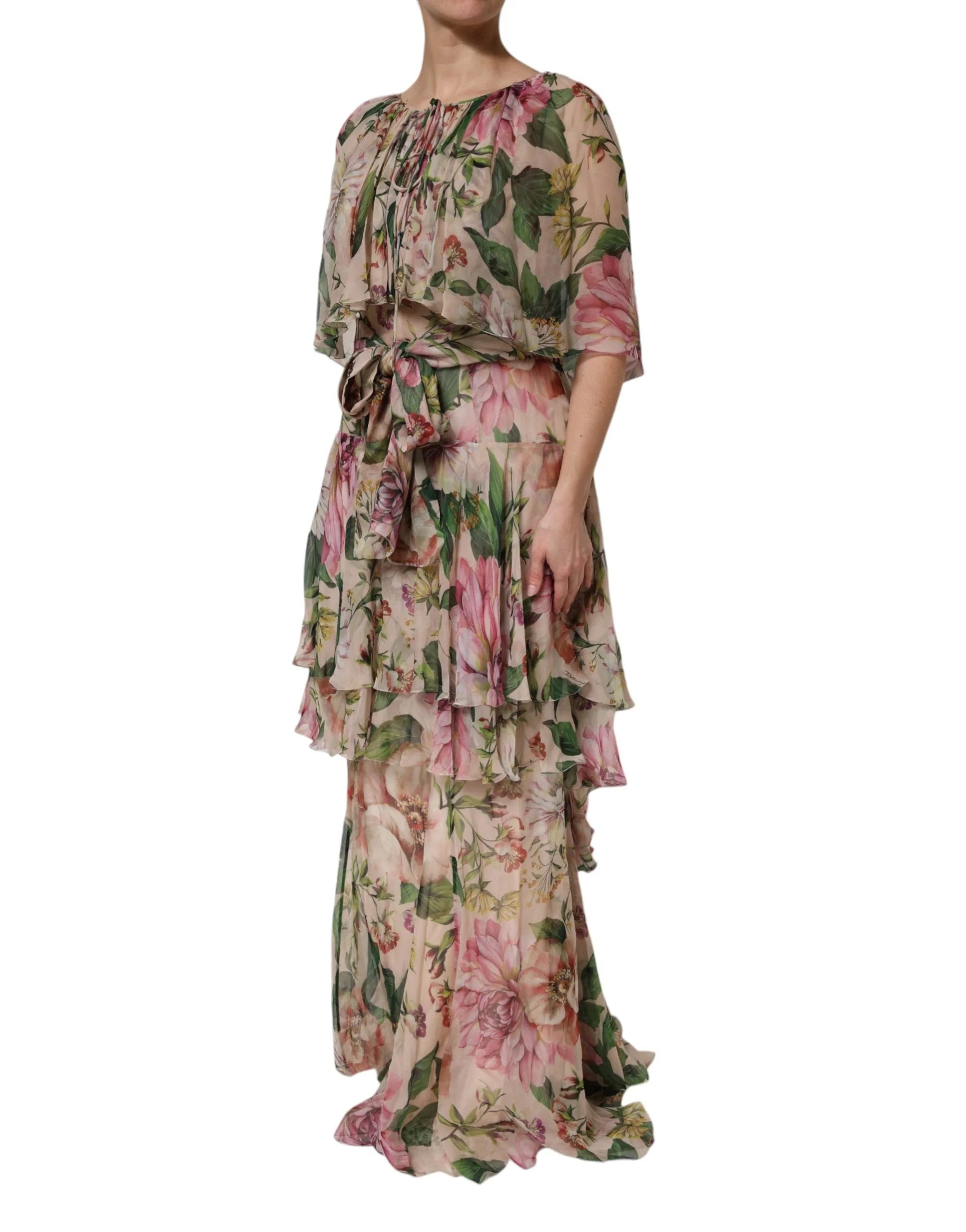 Dolce & Gabbana Multifarvet Blomstret Silke Lagdelt Maxikjole - IT42|M - Kjoler