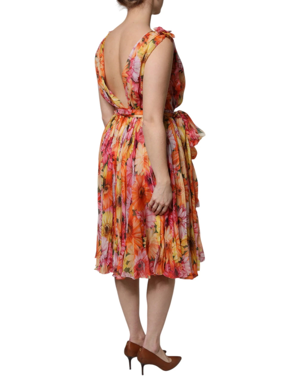 Dolce & Gabbana Multicolor Floral Silk V-neck Chiffon Dress - Dresses