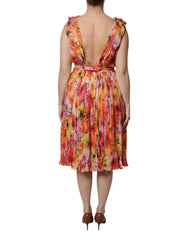 Dolce & Gabbana Multicolor Floral Silk V-neck Chiffon Dress - Dresses
