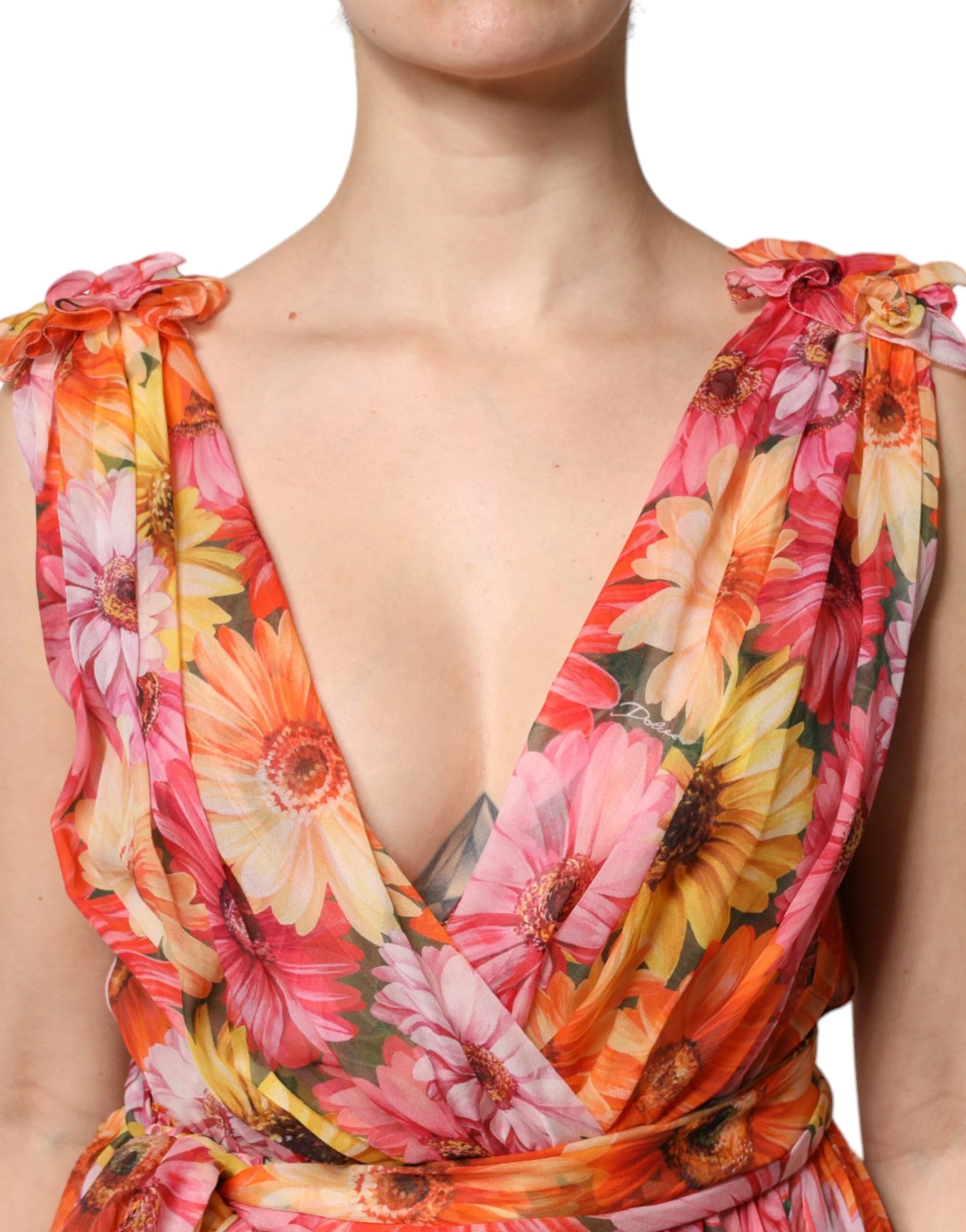 Dolce & Gabbana Multicolor Floral Silk V-neck Chiffon Dress - Dresses