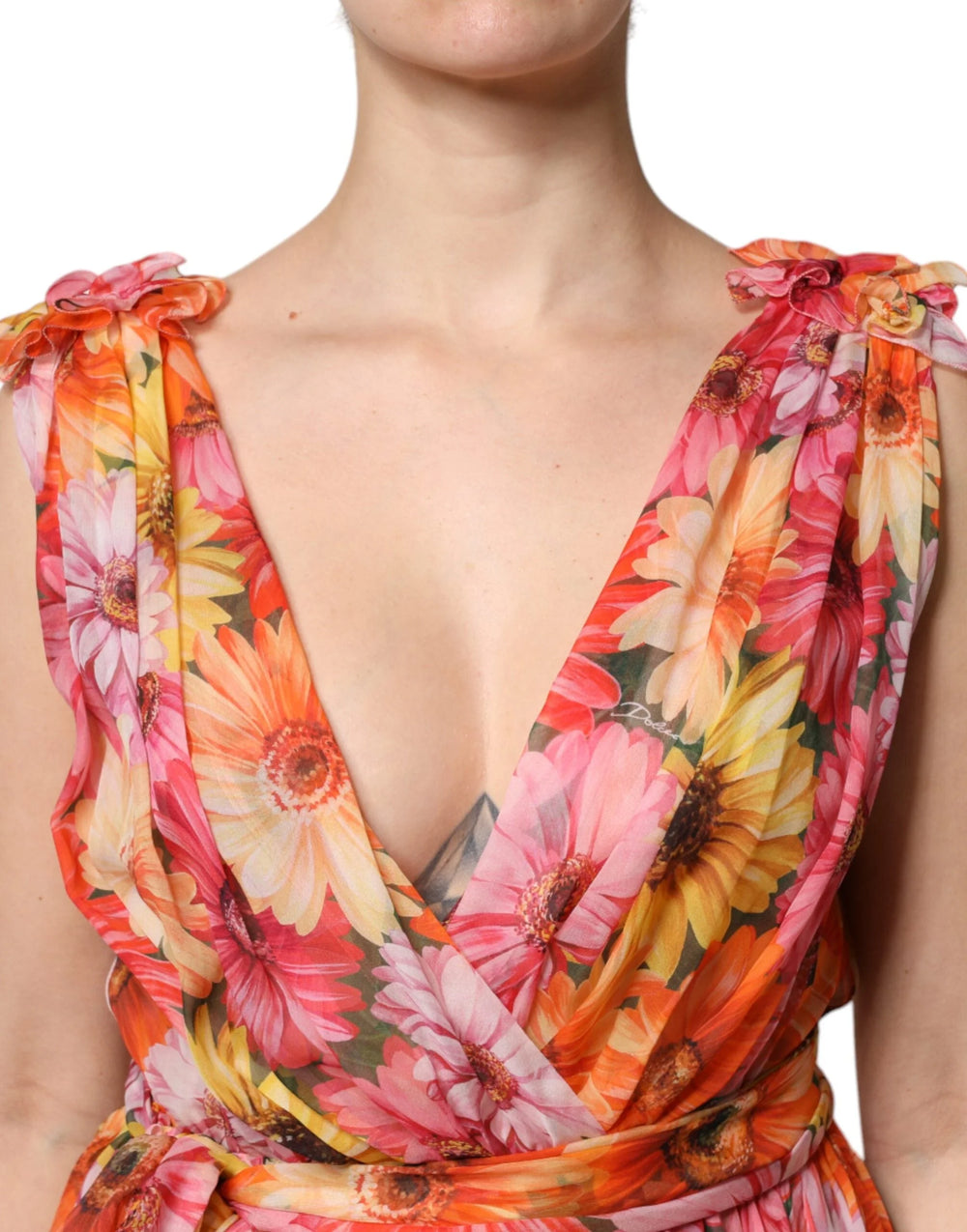 Dolce & Gabbana Multicolor Floral Silk V-neck Chiffon Dress - Dresses