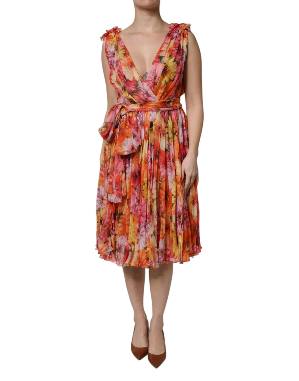 Dolce & Gabbana Multicolor Floral Silk V-neck Chiffon Dress - Dresses
