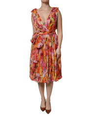 Dolce & Gabbana Multicolor Floral Silk V-neck Chiffon Dress - Dresses
