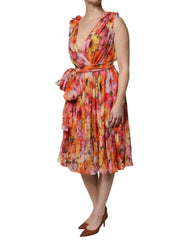 Dolce & Gabbana Multicolor Floral Silk V-neck Chiffon Dress - Dresses