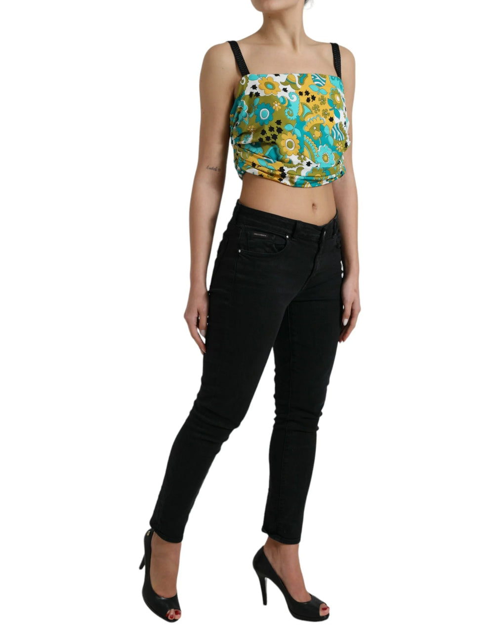 Dolce & Gabbana Multicolor Floral Sleeveless Cropped Top - IT50 | XXL - Tank Tops
