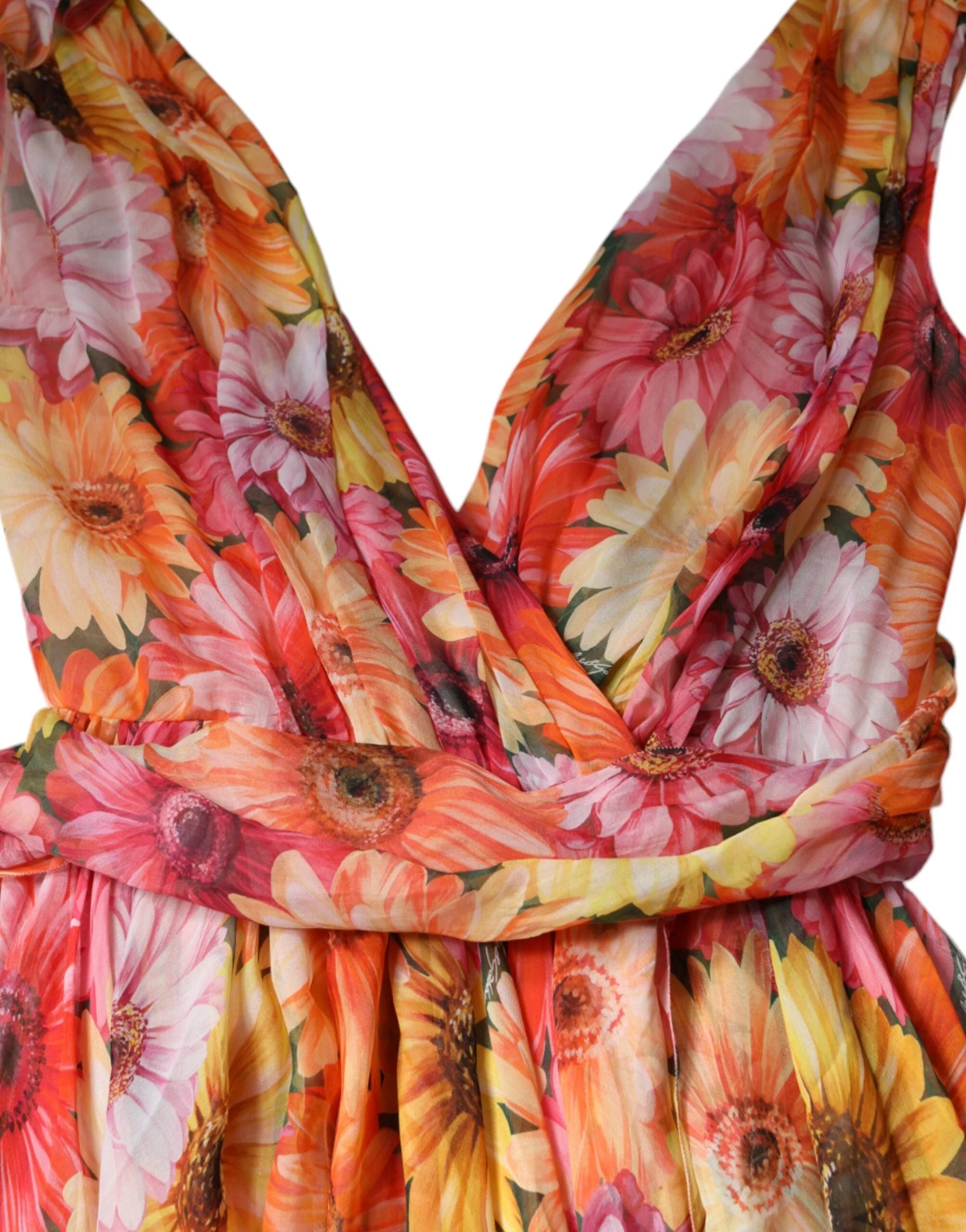 Dolce & Gabbana Multicolor Floral Sleeveless V-neck Midi Dress - IT42|M - Dresses