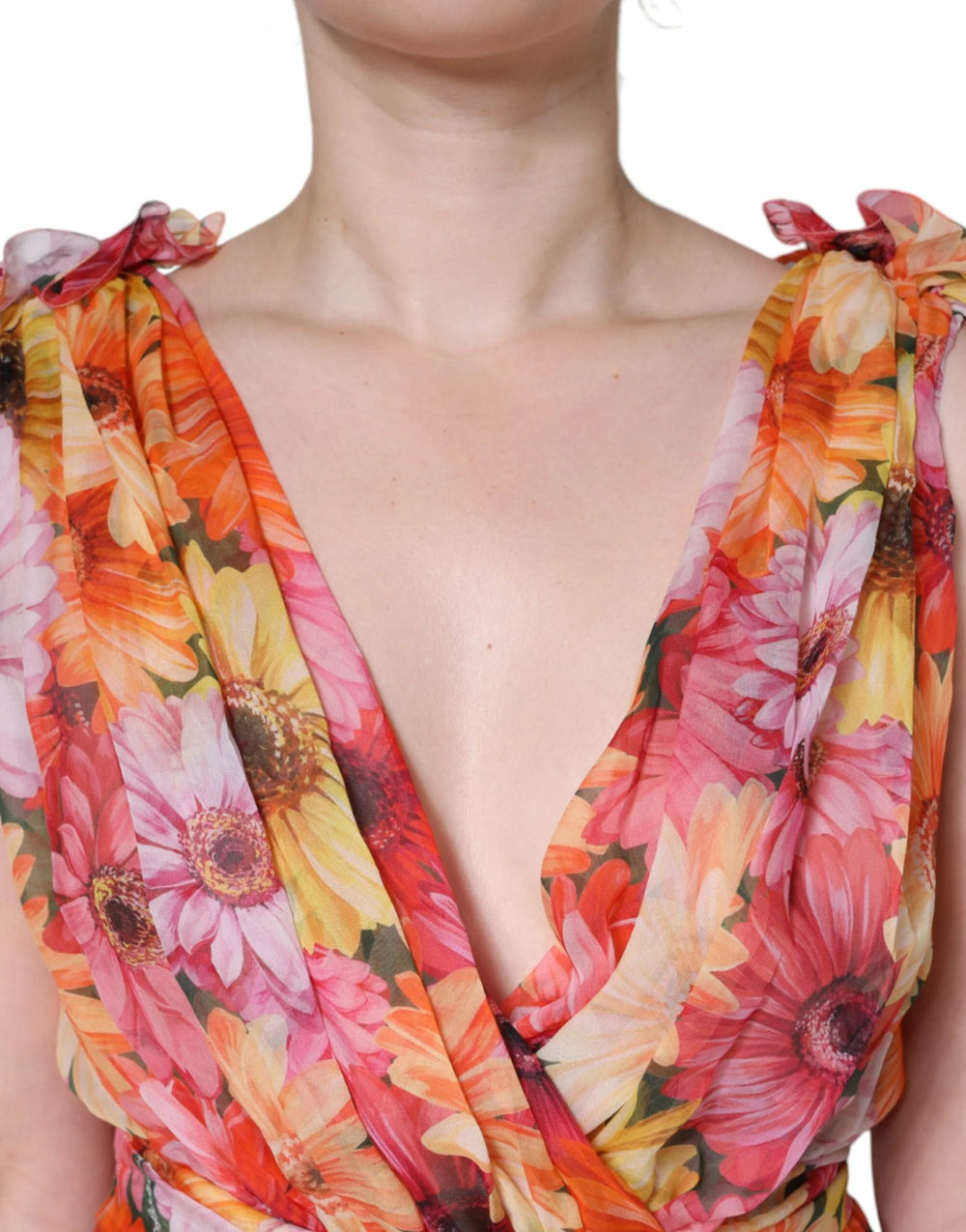 Dolce & Gabbana Multicolor Floral Sleeveless V-neck Midi Dress - IT42|M - Dresses