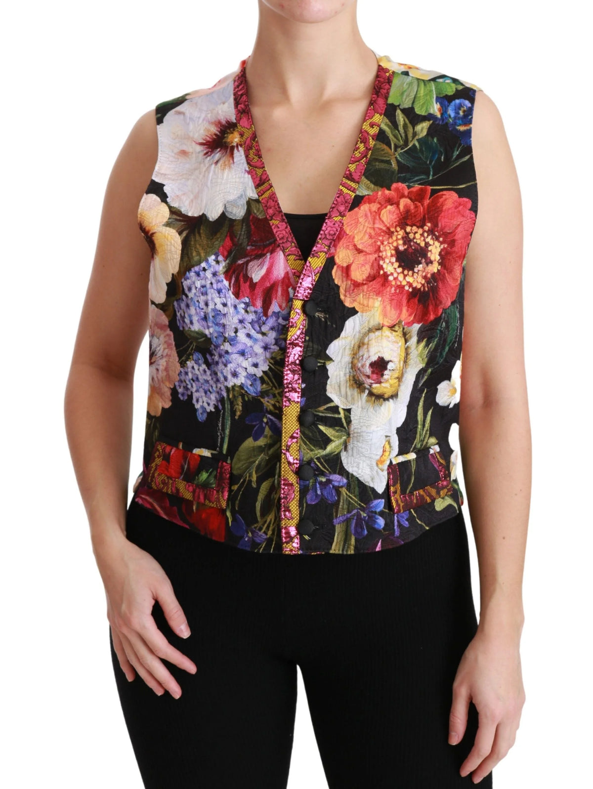 Dolce & Gabbana Multicolor Floral Sleeveless Waistcoat Top Vest - IT40|S - Vests