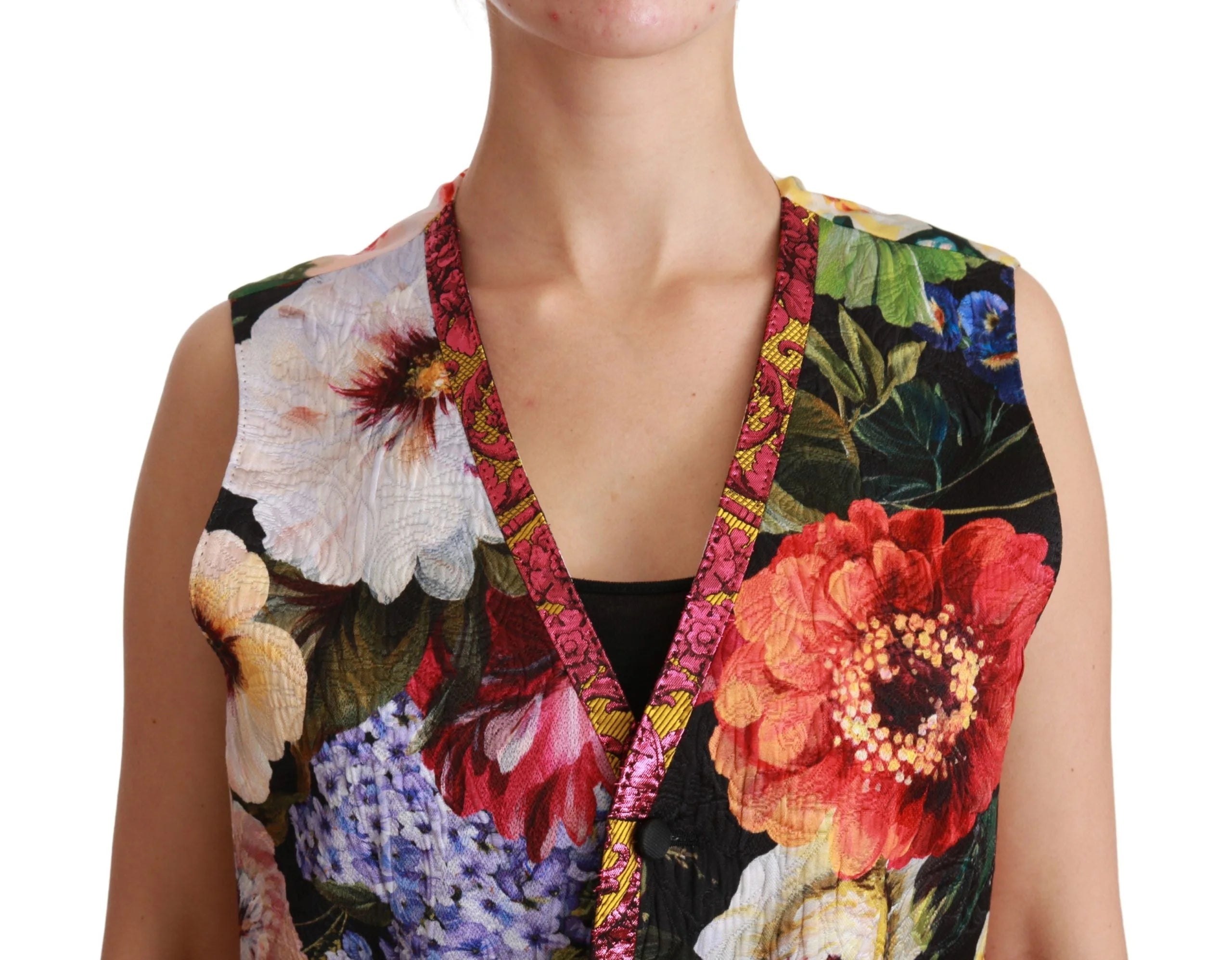 Dolce & Gabbana Multicolor Floral Sleeveless Waistcoat Top Vest - IT40|S - Vests