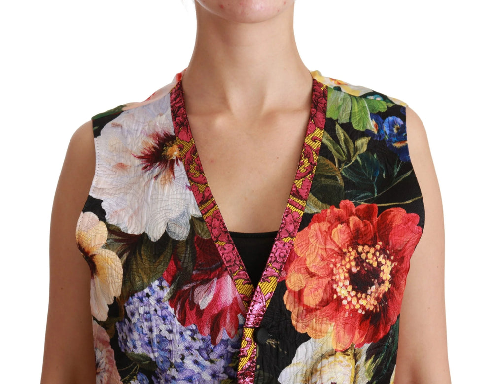 Dolce & Gabbana Multicolor Floral Sleeveless Waistcoat Top Vest - IT40|S - Vests