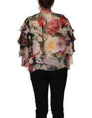 Dolce & Gabbana Multicolor Floral Tie-Neck Silk Chiffon Blouse Top - IT44 | L