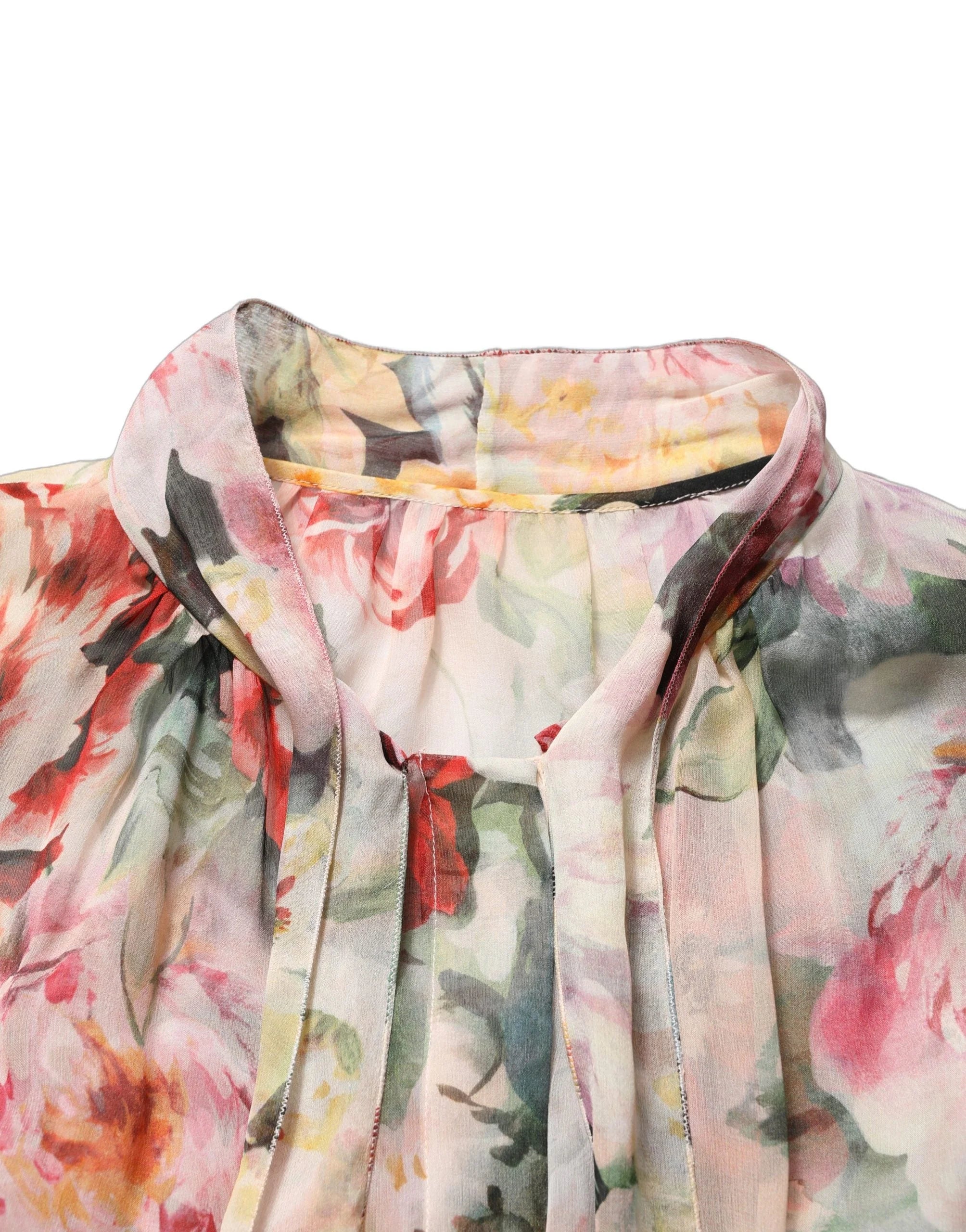 Dolce & Gabbana Multicolor Floral Tie-Neck Silk Chiffon Blouse Top - IT44 | L