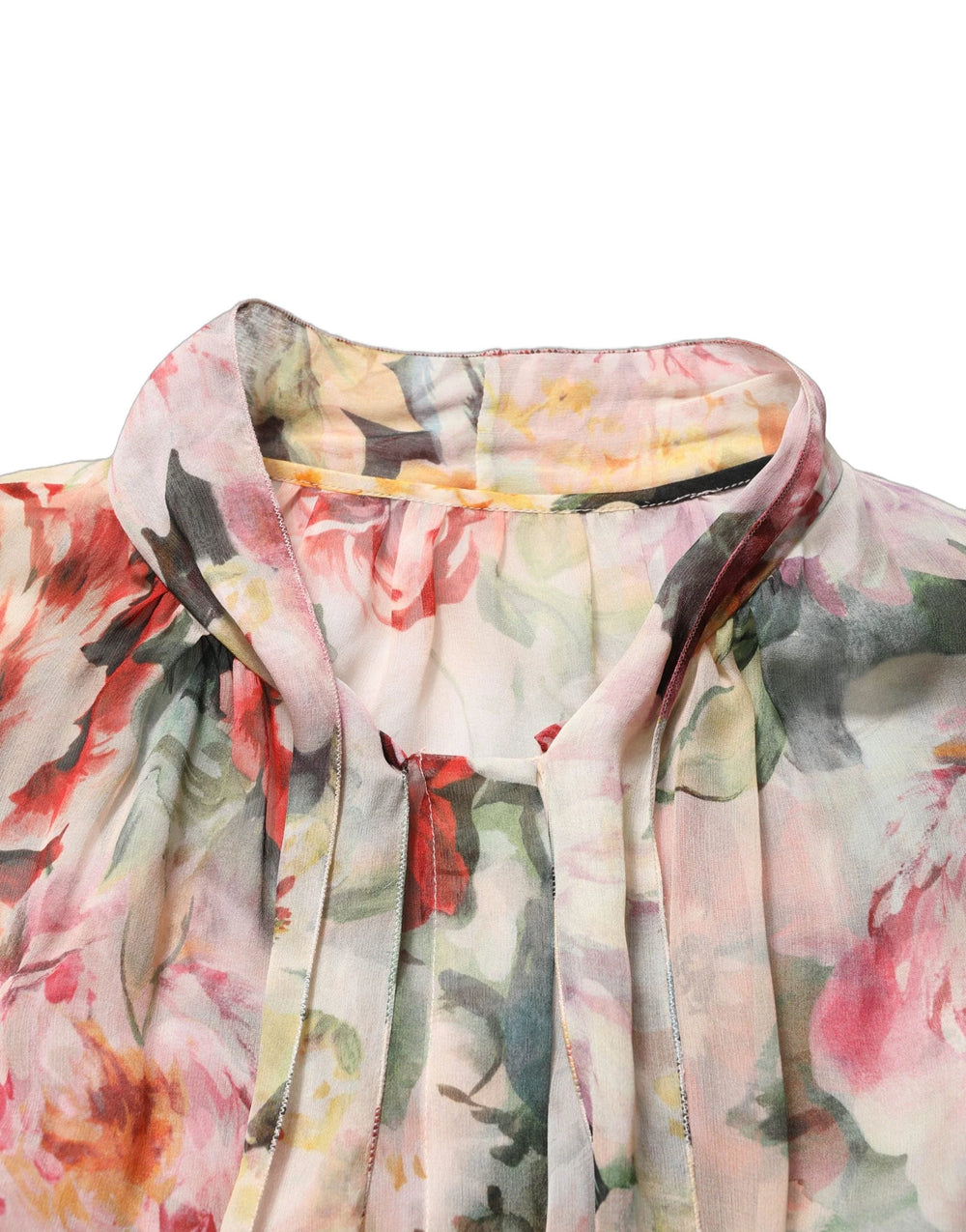 Dolce & Gabbana Multicolor Floral Tie-Neck Silk Chiffon Blouse Top - IT44 | L