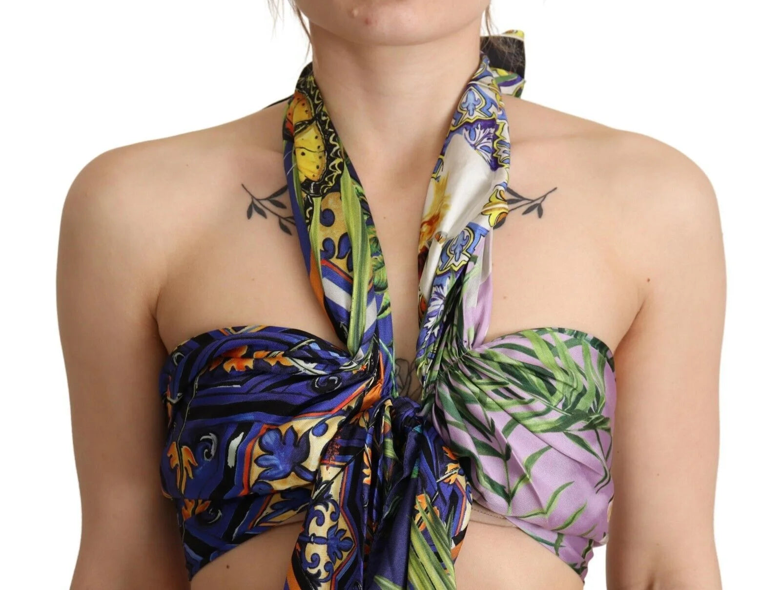Dolce & Gabbana Multicolor Foulard Silk Halter Cropped Top - IT40|S - Blouses