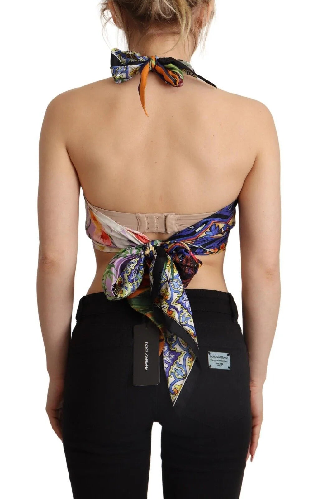 Dolce & Gabbana Multicolor Foulard Silk Halter Cropped Top - IT40|S - Blouses