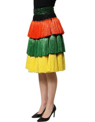 Dolce & Gabbana Multicolor Fringe Sequin High Waist Knee Length Skirt - IT42|M