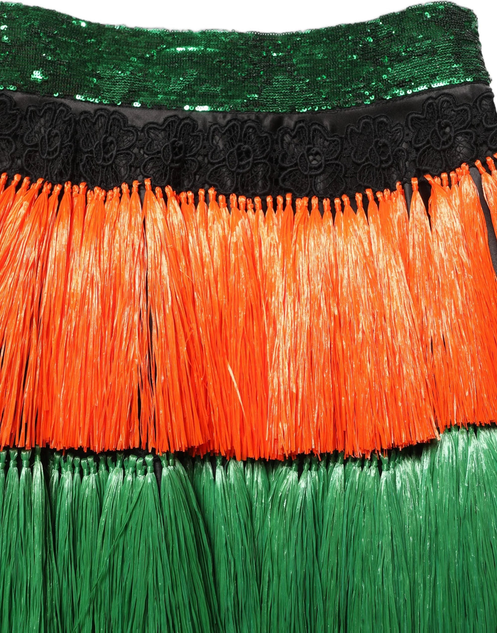 Dolce & Gabbana Multicolor Fringe Sequin High Waist Knee Length Skirt - IT42|M