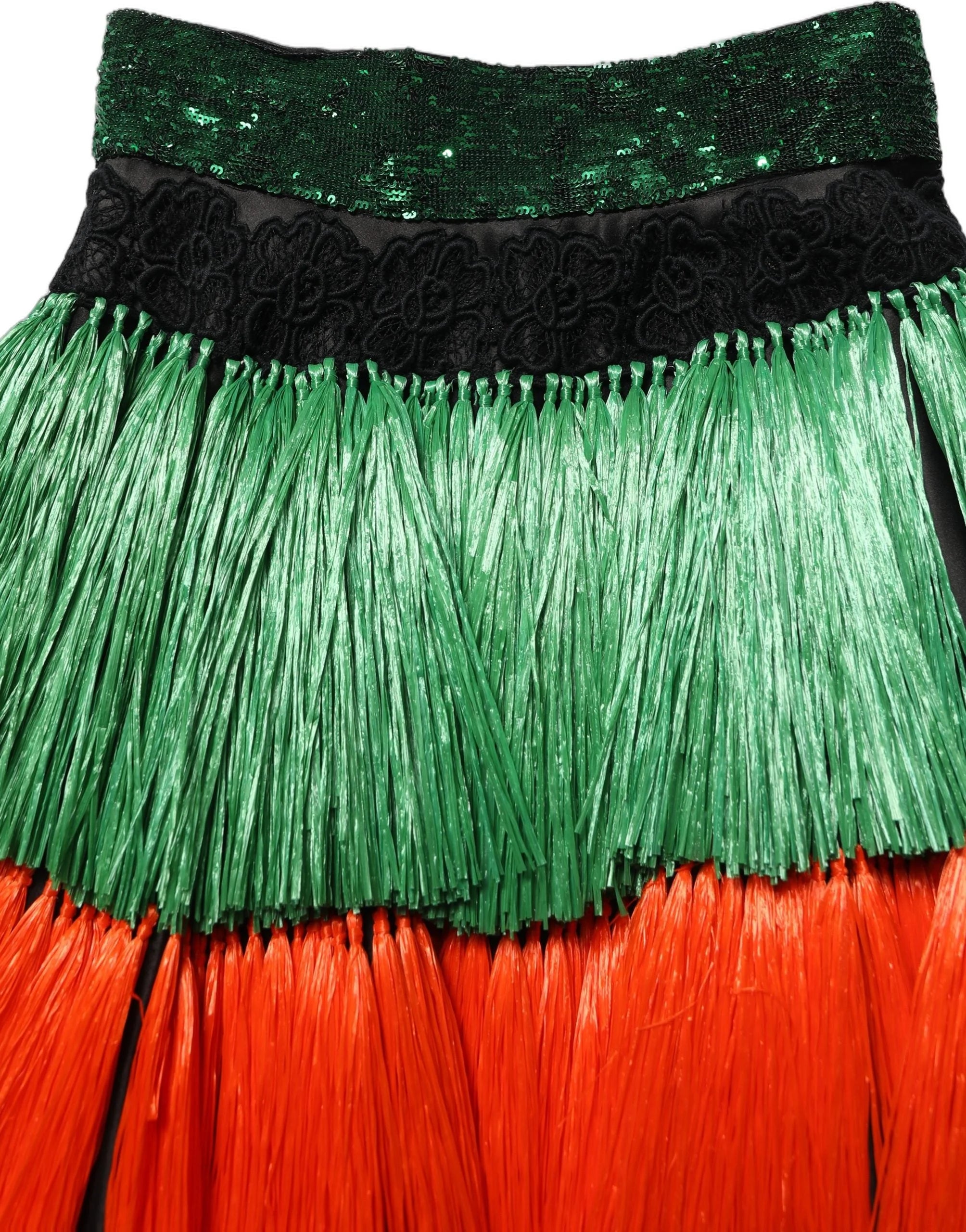 Dolce & Gabbana Multicolor Fringed High Waist Knee Length Skirt - IT36|XXS