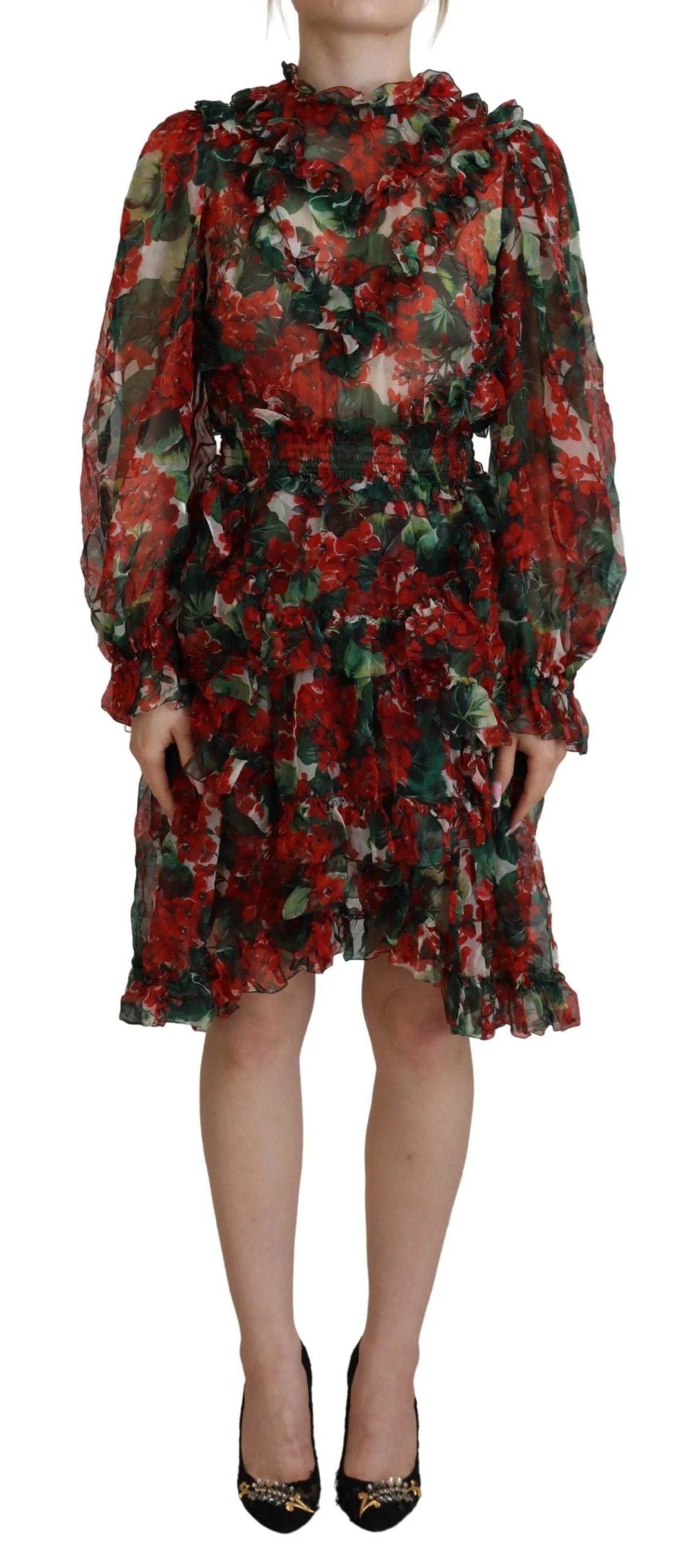 Dolce & Gabbana Multicolor Geranium A-line Knee Length Dress - IT40|S - Dresses