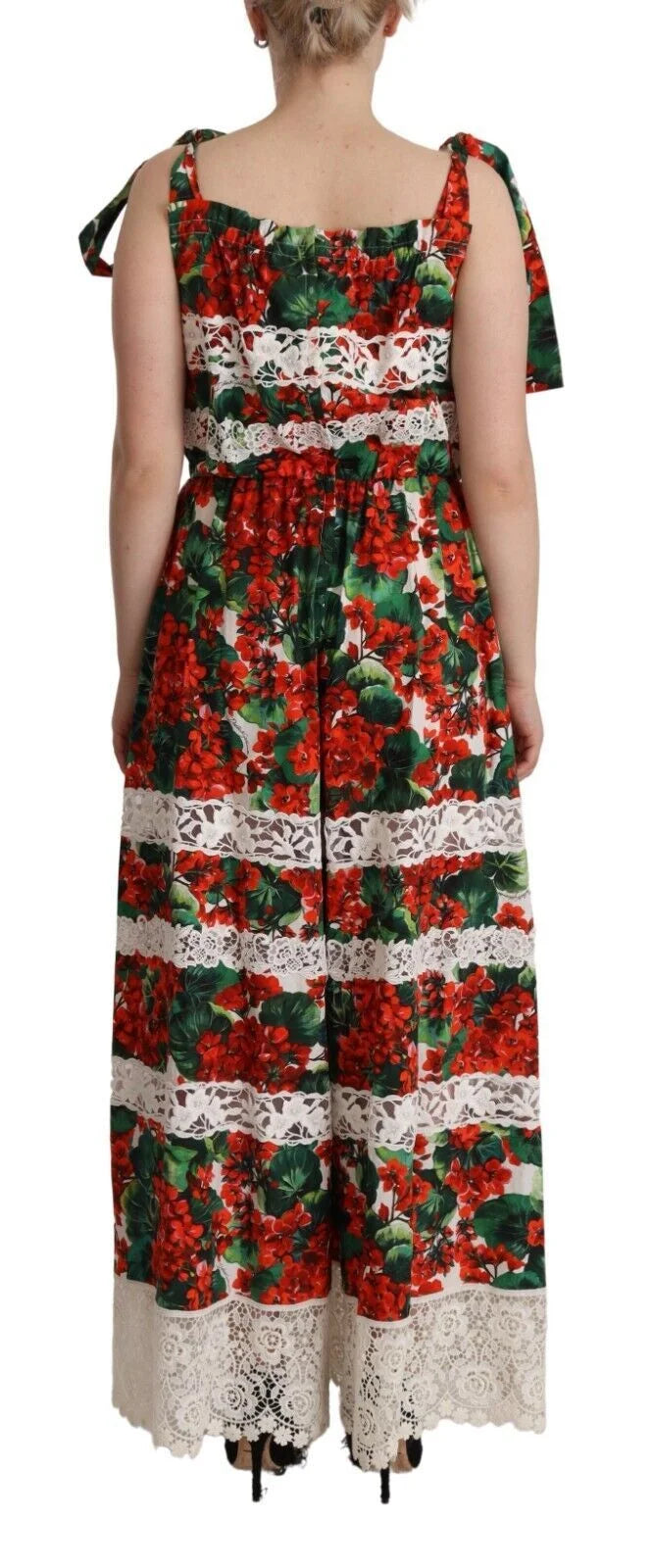 Dolce & Gabbana Multicolor Geranium Print Lace Long Maxi Dress - IT44|L - Dresses