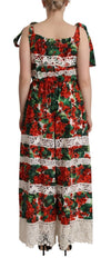 Dolce & Gabbana Multicolor Geranium Print Lace Long Maxi Dress - IT44|L - Dresses