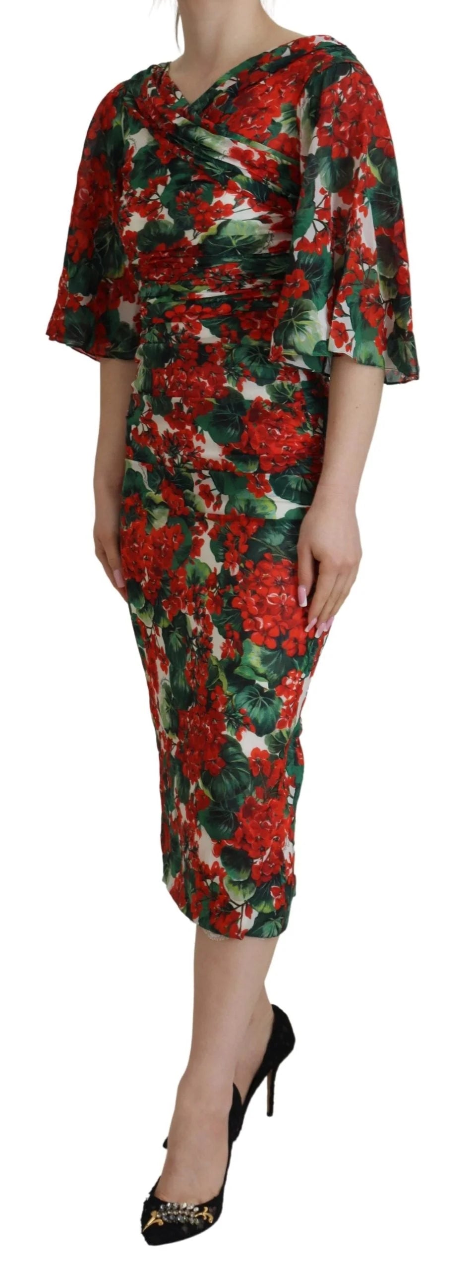 Dolce & Gabbana Multicolor Geranium Silk Sheath Midi Dress - IT38 | XS - Dresses