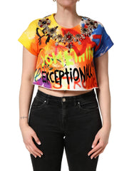 Dolce & Gabbana Multicolor Crop Top z nadrukami graffiti i kryształami
