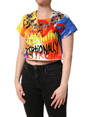 Dolce & Gabbana Multicolor Crop Top z nadrukami graffiti i kryształami