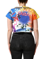Dolce & Gabbana Multicolor Crop Top z nadrukami graffiti i kryształami