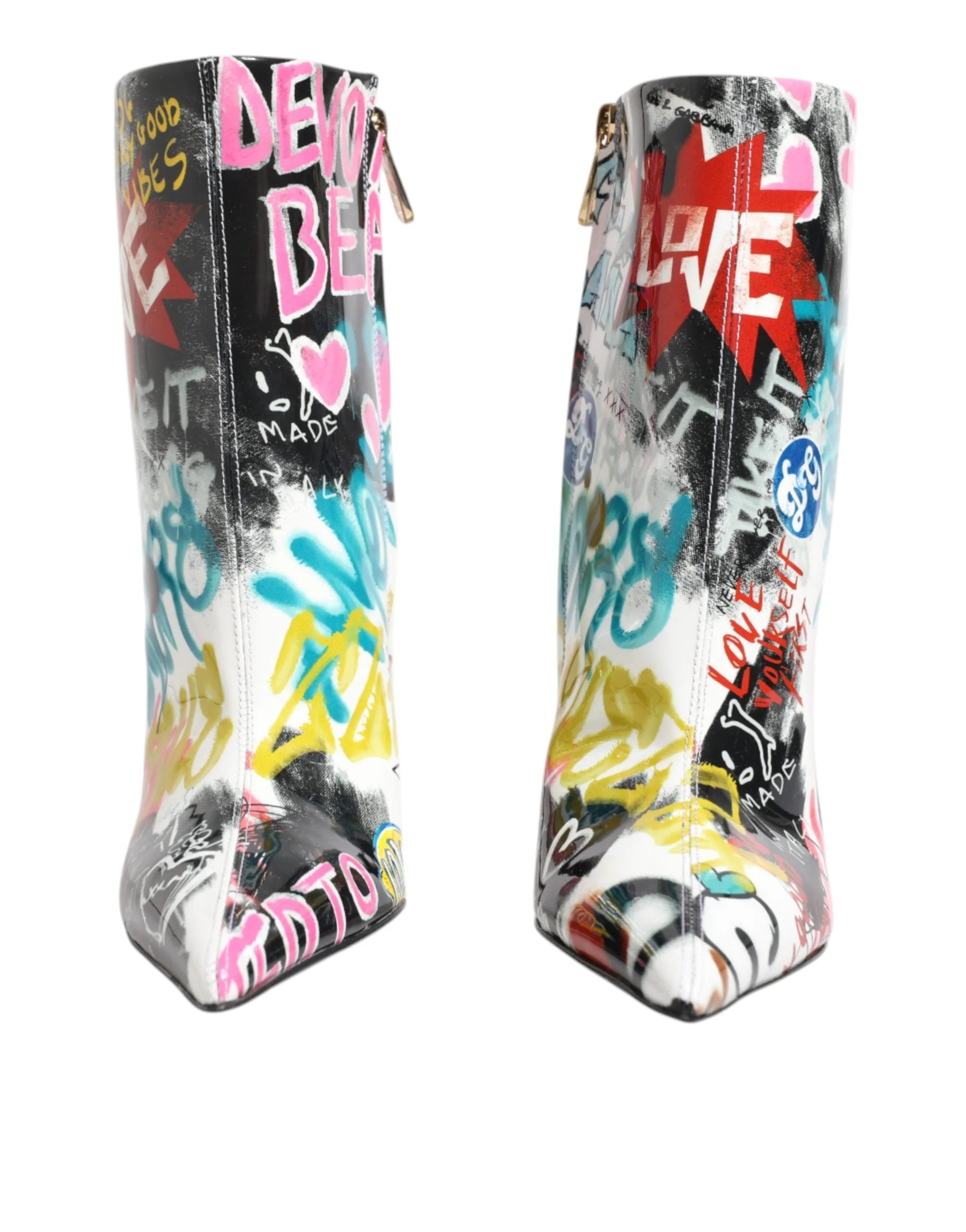 Dolce & Gabbana Multicolor Graffiti Keira Mid Calf Boots Shoes - EU39/US8.5 - Boots