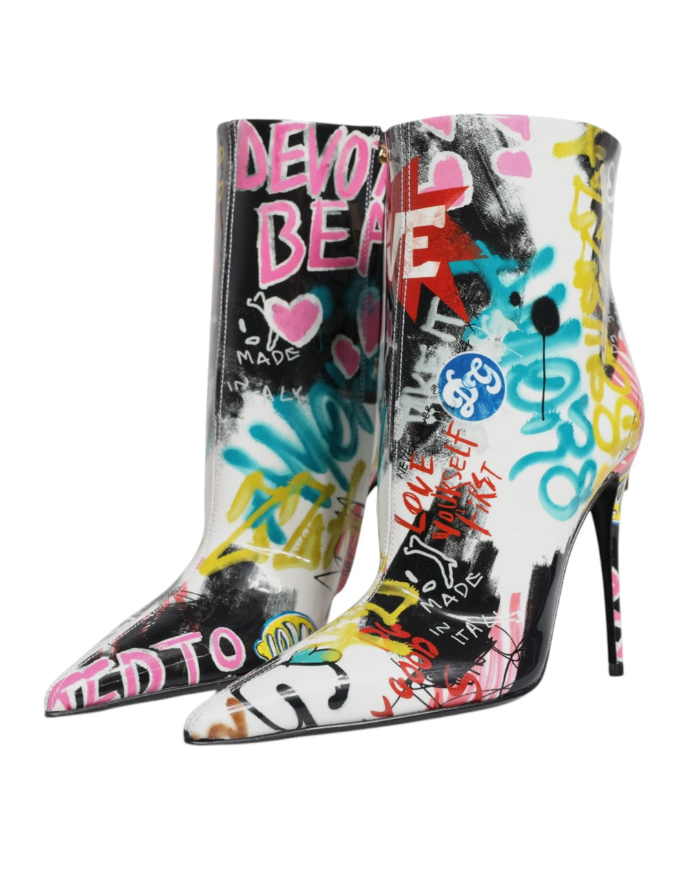Dolce & Gabbana Multicolor Graffiti Keira Mid Calf Boots Shoes - EU35/US4.5