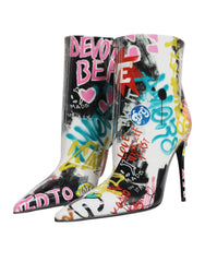 Dolce & Gabbana Multicolor Graffiti Keira Mid Calf Boots Shoes - EU35/US4.5