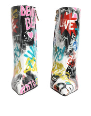 Dolce & Gabbana Multicolor Graffiti Keira Mid Calf Boots Shoes - EU35/US4.5
